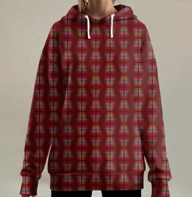 Абстрактный красный орнамент с ритмичными линиями и глубиной, Hoodie Long Oversize 3D