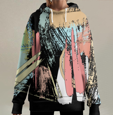 Мазки краской абстракт, Hoodie Long Oversize 3D