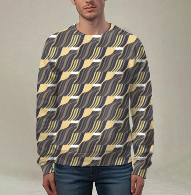 Abstract wave pattern / Абстрактный орнамент бежевый угольный узор, Свитшот мужской 3D