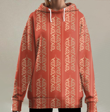 Декоративные красные полосы с цветочным орнаментом узоров абстрактных, Hoodie Long Oversize 3D