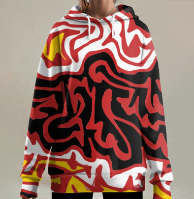 Абстрактный красный узор влияние энергии движения, Hoodie Long Oversize 3D