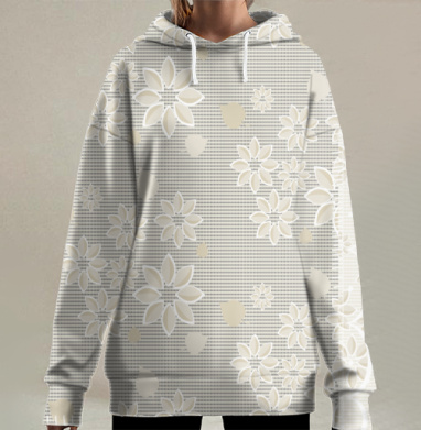 Изящный цветочный узор с ажурными кружевами, Hoodie Long Oversize 3D
