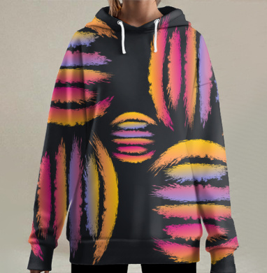 Абстрактные круги с динамичными полосами и ритмом жизни, Hoodie Long Oversize 3D