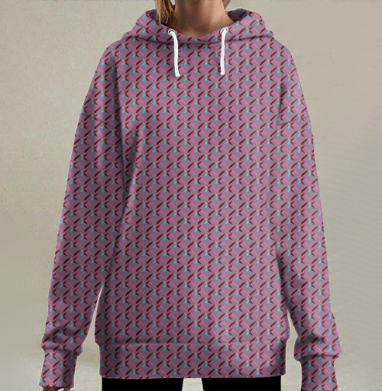 Красно серый узор в стиле оп арт на ткани, Hoodie Long Oversize 3D
