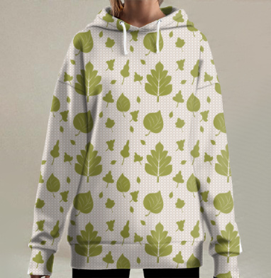 Листопад узора зеленые бежевые листья, Hoodie Long Oversize 3D