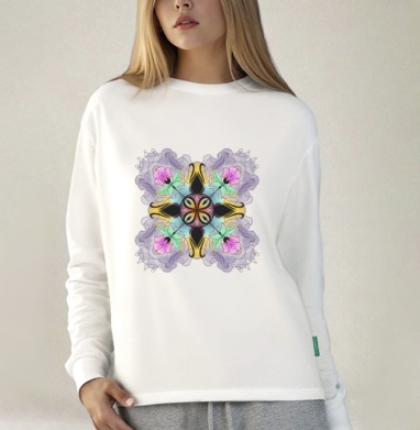 Flower mandala / Цветочная мандала, Футболка лонгслив женская белая
