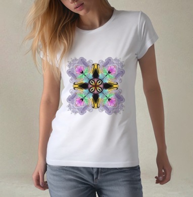 Flower mandala / Цветочная мандала, Футболка женская белая 180гр