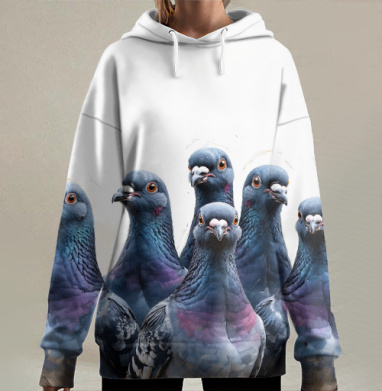 Голуби толпа, Hoodie Long Oversize 3D