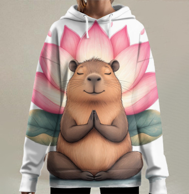 Капибара лотос, Hoodie Long Oversize 3D