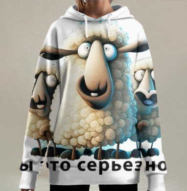 Овцы с удивлением и иронией ты это серьезно, Hoodie Long Oversize 3D