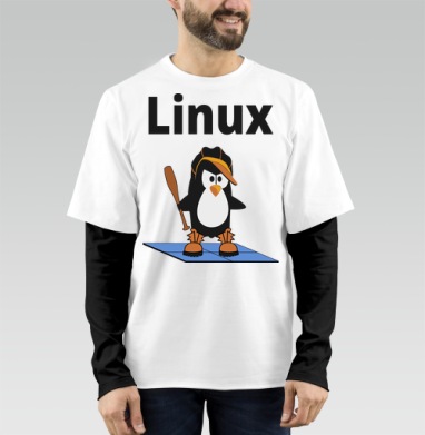 Стильный пингвин Linux в кепке и ботинках с битой, Футболка мужская лонгслив OneOne