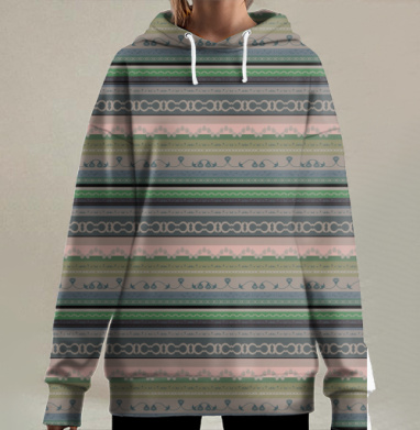 Текстильный узор с классическим орнаментом в пастельных тонах, Hoodie Long Oversize 3D