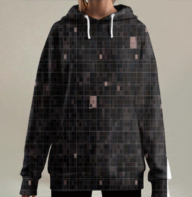 Темный абстрактный текстиль с эффектом мерцания, Hoodie Long Oversize 3D