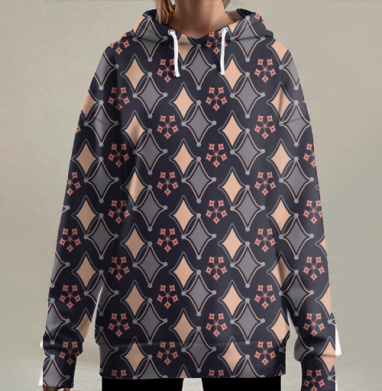 Элегантный геометрический узор с персиковыми акцентами, Hoodie Long Oversize 3D