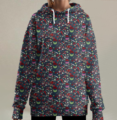 Абстрактный узор с красными и зелеными кругами, Hoodie Long Oversize 3D