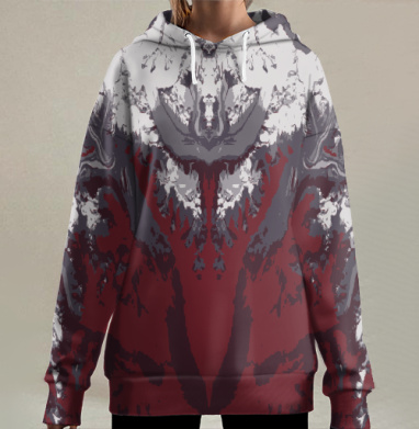 Абстрактный декоративный узор темно-красный с серым, Hoodie Long Oversize 3D