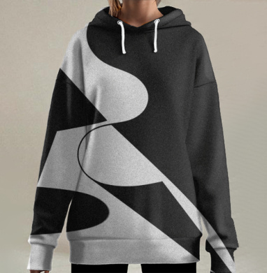 Абстрактная чёрно-белая графика в современном стиле, Hoodie Long Oversize 3D