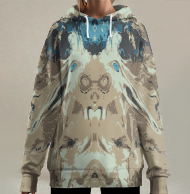 Абстрактное симметричное панно с голубыми акцентами, Hoodie Long Oversize 3D