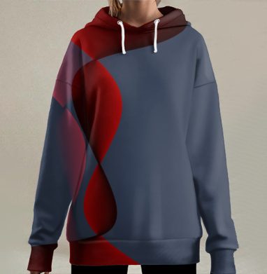 Абстрактная Красная Лента на Тёмном Фоне, Hoodie Long Oversize 3D