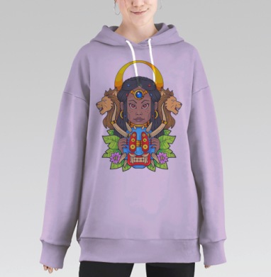 Магическая маска богини-матери с мифическим орнаментом, Hoodie Long Oversize Fiolet