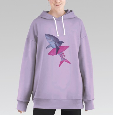 Белая акула-балерина в розовой пачке, Hoodie Long Oversize Fiolet