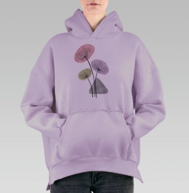 Минималистичная абстракция: изящные цветочные линии, Hoodie Oversize Fiolet, утепленная