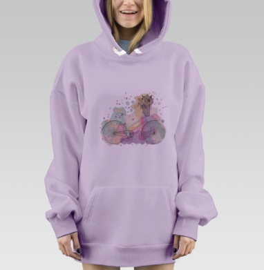 Акварельная иллюстрация велосипеда с цветами, Hoodie Mjhigh Dig Mel, Fiolet, утепленная
