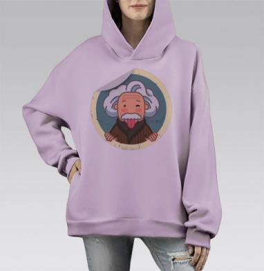 Веселый Эйнштейн с языком и формулой E=mc², Hoodie Mono Fiolet, оверсайз, утепленная