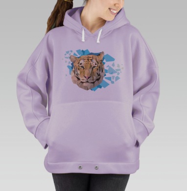 Низкополигональный портрет тигра в ледяных осколках, Hoodie Oversize Fiolet