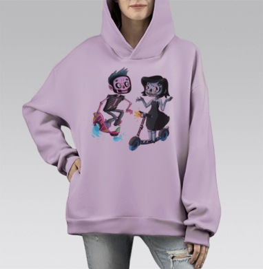Мультяшные Зомби и Скелеты на Ховерборде и Самокате, Hoodie Mono Fiolet, оверсайз, утепленная