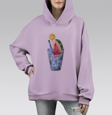 Арбуз в стакане, Hoodie Mono Fiolet, оверсайз, утепленная