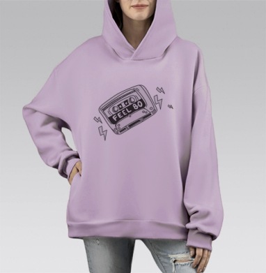 Аудиокассета в мультяшном стиле FEEL 80 Почувствуй 80-е, Hoodie Mono Fiolet, оверсайз, утепленная