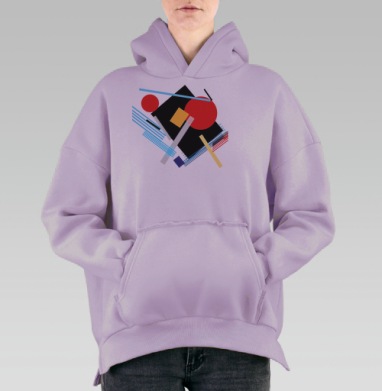 Абстрактная динамичная композиция в стиле конструктивизм, Hoodie Oversize Fiolet, утепленная