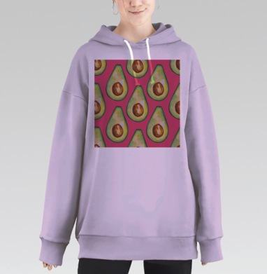 Яркий акварельный принт с авокадо на розовом фоне, Hoodie Long Oversize Fiolet