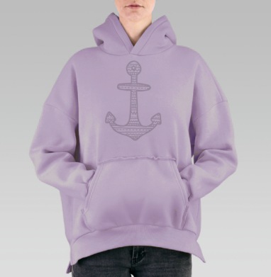 Декоративная иллюстрация Якорь в морском стиле, Hoodie Oversize Fiolet, утепленная