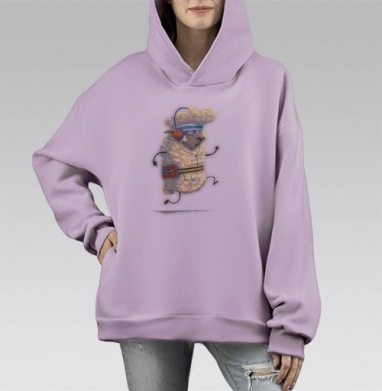 Энергичный бег овечки в спортивной повязке, Hoodie Mono Fiolet, оверсайз, утепленная
