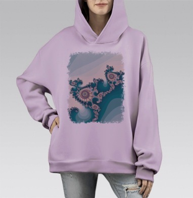 Бирюзовый фрактал, Hoodie Mono Fiolet, оверсайз, утепленная