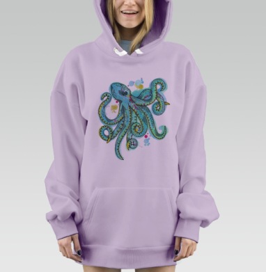 Яркий осьминог с неоновыми пятнами краски, Hoodie Mjhigh Dig Mel, Fiolet, утепленная