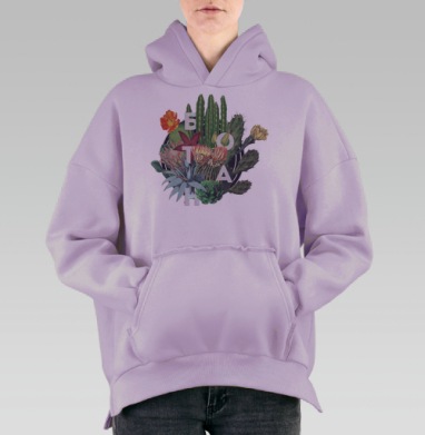 Стильный принт «БОТАН» с ботанической графикой, Hoodie Oversize Fiolet, утепленная