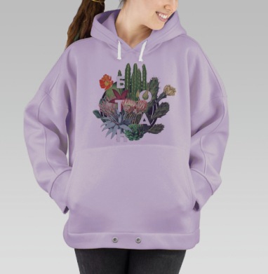 Стильный принт «БОТАН» с ботанической графикой, Hoodie Oversize Fiolet