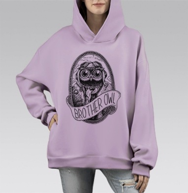 Брат-Сова в шлеме пилота с хулиганским видом, Hoodie Mono Fiolet, оверсайз, утепленная