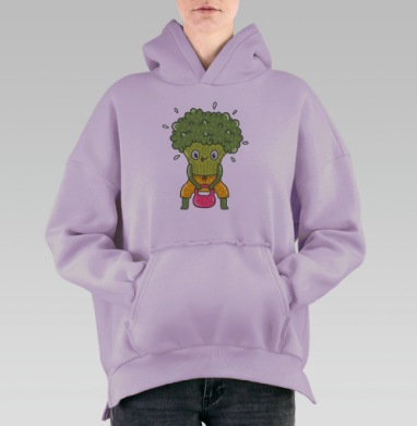 Весёлый брокколи с розовой гирей для фитнеса, Hoodie Oversize Fiolet, утепленная