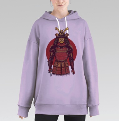 Самурай в боевой позе с красным кругом, Hoodie Long Oversize Fiolet