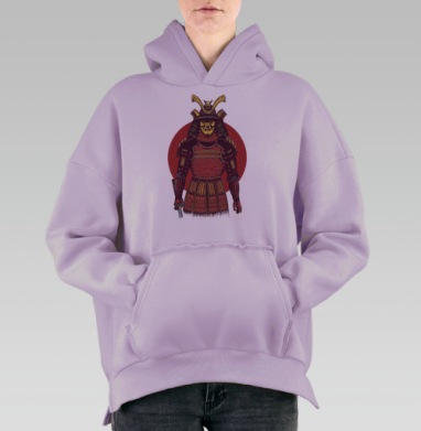Самурай в боевой позе с красным кругом, Hoodie Oversize Fiolet, утепленная