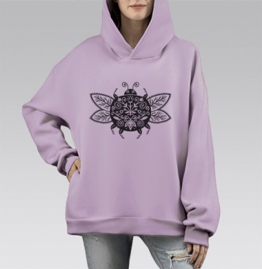 Декоративный жук в стиле современного фолк-арт, Hoodie Mono Fiolet, оверсайз, утепленная