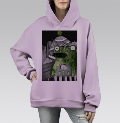 Маленький друг и зеленый лягушонок в ночи, Hoodie Mono Fiolet, оверсайз, утепленная