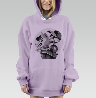 Бунтарская черно белая уличная композиция Скелет обнимает волка, Hoodie Mjhigh Dig Mel, Fiolet, утепленная
