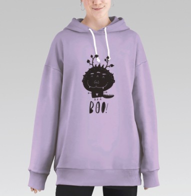 Милый черно-белый монстр с надписью BOO!, Hoodie Long Oversize Fiolet