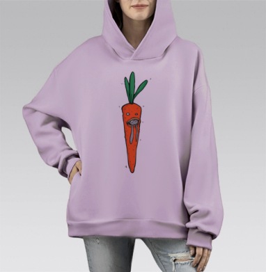 Carrot Predator Flip / Шокирующая морковка ест кроликов монстр морковка кролики, Hoodie Mono Fiolet, оверсайз, утепленная