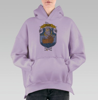 Cartoon Pirate Captain / Старый морской волк в маленькой деревянной лодке, Hoodie Oversize Fiolet, утепленная